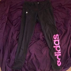 Adidas black leggings with pink logo